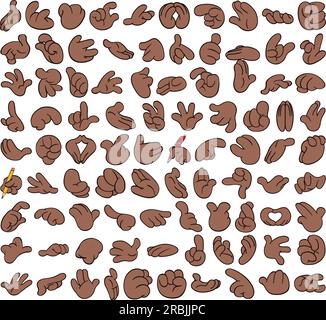 Big set of black cartoon hands in various gestures. Pack number 2. Stock Vector