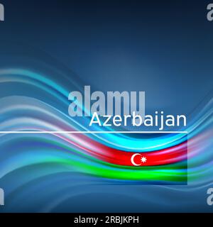 Azerbaijan flag background. Abstract azerbaijani flag in blue sky. National holiday card design. State banner, azerbaijan poster, patriotic flyer Stock Vector