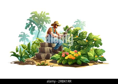 Farm gardening game ui icon of tool and vegetable vector cartoon ...