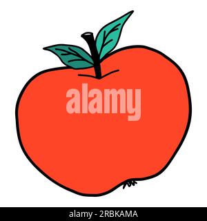 Red apple school snack cartoon in doodle retro style. Back to school food element. bold and bright Classic supplies for children education. Fun vector Stock Vector