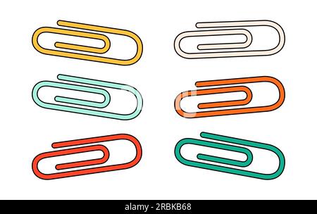 School paper staple clips cartoon in doodle retro style. Back to school stationery element bold bright. Classic supplies for children education or Stock Vector