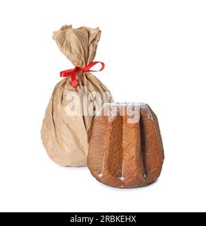Delicious Pandoro cakes on white background. Traditional Italian pastry Stock Photo