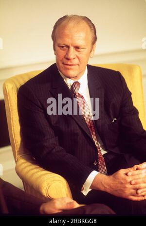 ARCHIVE PHOTO: The former US President Gerald FORD would have been 110 years old on July 14, 2023, Gerald FORD, USA, US President, President of the USA, portrait, portrait, half figure, portrait format, 15.10.1974. ?SVEN SIMON#Prinzess-Luise-Strasse 41#45479 M uelheim/ R uhr Tel.: 0208/9413250#fax.: 0208/9413260 Account 244 293 433 P ostbank E ssen BLZ 360 100 43 www.svensimon.net. Stock Photo