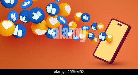 Smartphone with flying like symbols. Social networking concept. Vector illustration Stock Vector