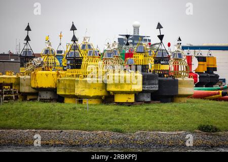 Huge buoys on the mainland, Den Helder, North Holland, The Netherlands, Europe Stock Photo