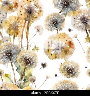 Seamless pattern fluffy watercolor dandelions. Vector illustration Stock Vector