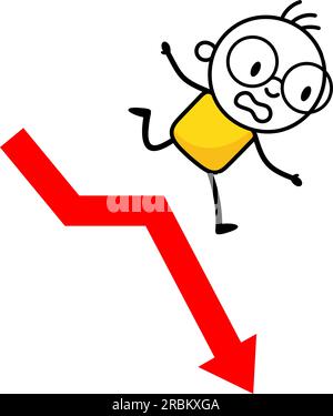 Failed man falling down from red chart arrow. Business failure, economic recession, investment loss, crisis or crash, investing risk concept. Vector s Stock Vector