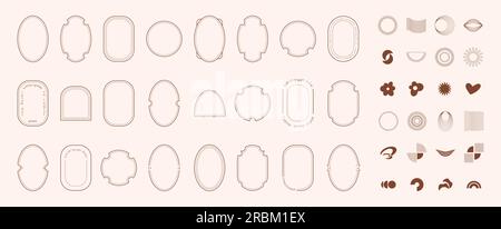 Y2k line art aesthetic elements and frames.  Stock Vector