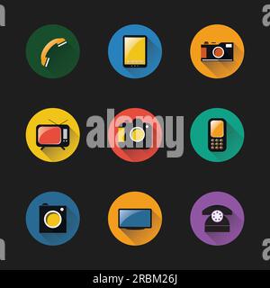 Flat UI Design - Colorful Icon Set of Electronic Devices Stock Vector