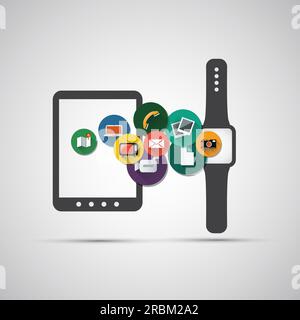 Smart Watch and Mobile Device Communication - Flat UI App Design Stock Vector