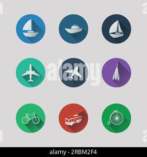 Flat UI Icons for Web and Mobile Applications - Transportation Stock Vector