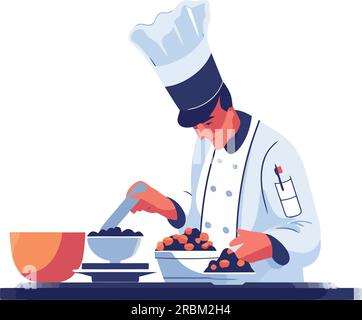 Chef cooking gourmet meal in commercial kitchen Stock Vector