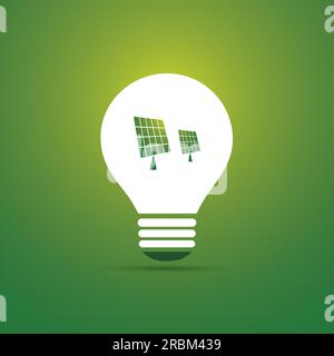 Green Eco Energy Concept Icon - Solar Panel Inside a Light Bulb - Solar Energy Stock Vector