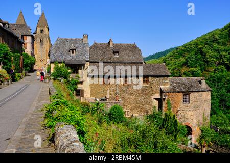 France, Aveyron (12), Conques, labeled Most Beautiful Villages of France, stage on the Camino de Santiago Stock Photo