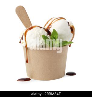 Ice cream balls in paper cup isolated on white background Stock Photo -  Alamy