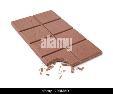 Bitten milk chocolate bar isolated on white Stock Photo
