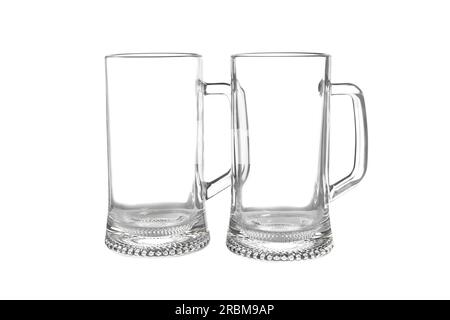 Elegant clean empty beer glasses isolated on white Stock Photo