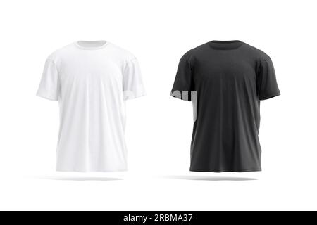 Blank black and white oversize t-shirt mockup, front view, 3d rendering. Empty fabric oversized jersey tshirt with crew neck mock up, isolated. Clear Stock Photo