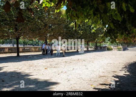 Jardin des Tuileries. Treelined avenues in the 17th century Tuileries Garden provide shade on sunny day for boules. Place de la Concorde, 1 Arr Paris. Stock Photo