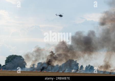 Meadow fire-smoke and fire Stock Photo