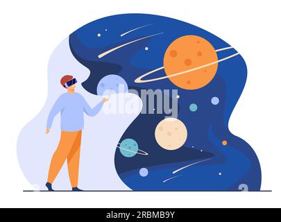 Man with VR headset in space Stock Vector