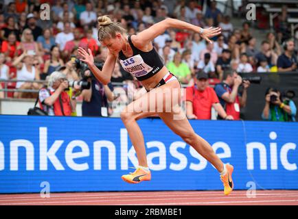 Alica SCHMIDT (SCC Berlin) action, start, final 400m women, on July 9th, 2023 German Athletics Championships 2023, from July 8th. - 09.07.2023 in Kassel/ Germany. Stock Photo