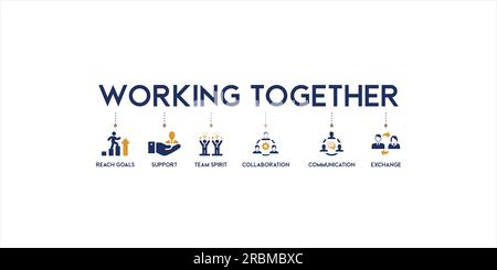 Working together banner web icon vector illustration concept for team management with an icon of collaboration, reach goals, team spirit, support Stock Vector