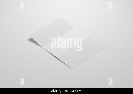 Blank Trifold Paper Leaflet, paper sheet Mockup, A4 page mock up. Template for your design. 3d rendering. Stock Photo