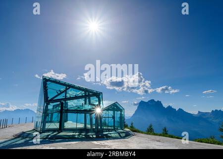 Glass constructions of the Messner Mountain Museum on Monte Rite, Monte Pelmo in the background, Monte Rite, Dolomites, Veneto, Venetia, Italy Stock Photo