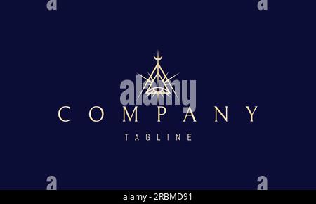 Vector golden logo on which an abstract image of a shining all seeing eye inside a pyramid. Stock Vector