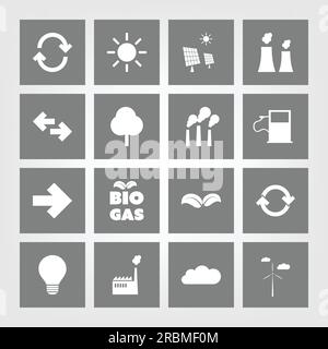 Eco Icon Set - 16 Different Icons on Grey Background Stock Vector