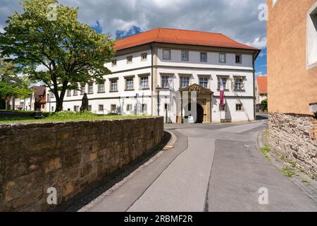 Teutonic Order Castle in the historic, listed old town of Münnerstadt, Lower Franconia, Bavaria, Germany Stock Photo