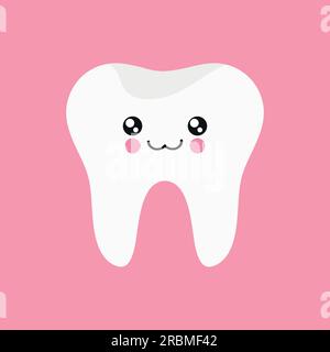 Healthy and happy tooth. Cute smiling tooth icon in cartoon childish style. Vector illustration Stock Vector