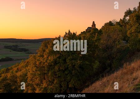 Evening mood at the Homburg castle ruins and the Homburg ruins nature reserve, Lower Franconia, Franconia, Bavaria, Germany Stock Photo