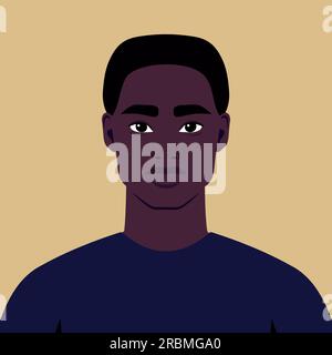 Young African man portrait. Abstract guy or a student. Full face abstract male avatar in flat style. Vector art Stock Vector