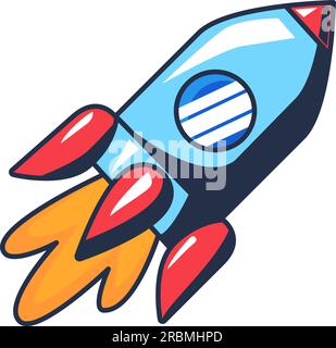 Modern spaceship, rocket flies up. Space shuttle for research. Vehicles for space exploration. Symbol of starting business project, new case. Simple c Stock Vector