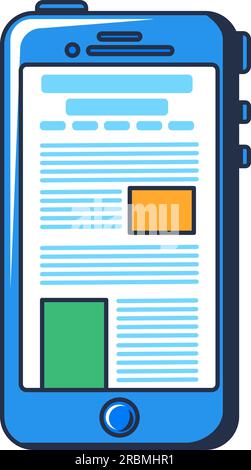Smartphone with mobile application for online reading documents and books on screen. Handling incoming email on mobile device. Simple cartoon outline Stock Vector