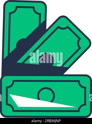 US dollars paper green banknote fan. Cash, turnover finance banking. Symbol of luxury wealth and prosperity. Simple cartoon outline vector isolated on Stock Vector