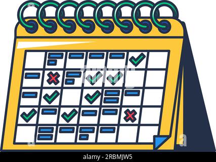 Flip paper desk calendar with marks of important cases with weekends and working days. Scheduling work schedule, rest and important meetings. Simple c Stock Vector