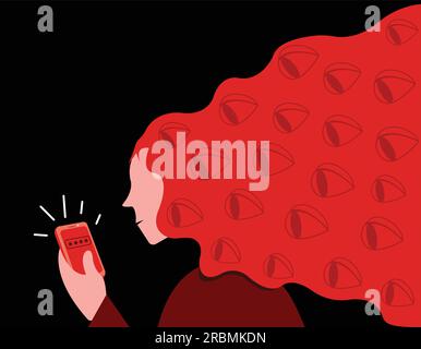 Eavesdropping and spying on phone, violating privacy illustration Stock Vector
