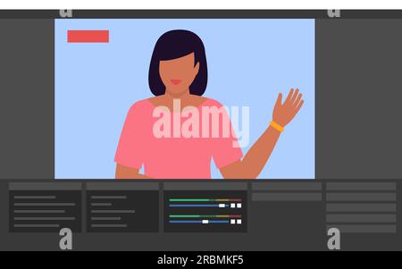 Live stream broadcasting software interface with influencer live streaming a video online Stock Vector