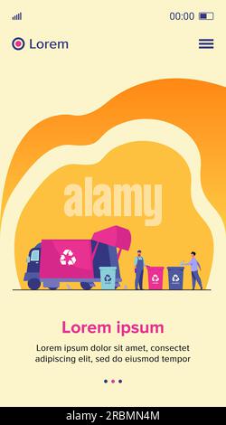 Garbage collector cleaning waste bin flat vector illustration Stock Vector