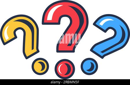 Multi colored question marks, answer to question. Finding solution of business problems. Teamwork and task solving. Simple cartoon outline vector isol Stock Vector