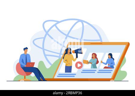 Blogger with megaphone advertising referrals Stock Vector