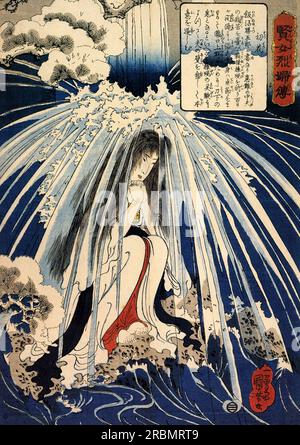 Hatsuhana doing penance under the Tonosawa waterfall by Utagawa Kuniyoshi Stock Photo
