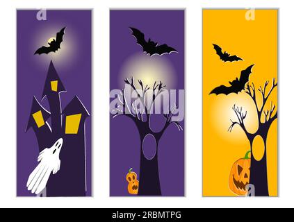Halloween vertical banners set. Leaflets, flyers, party invitations, advertising, congratulations, letter Stock Vector