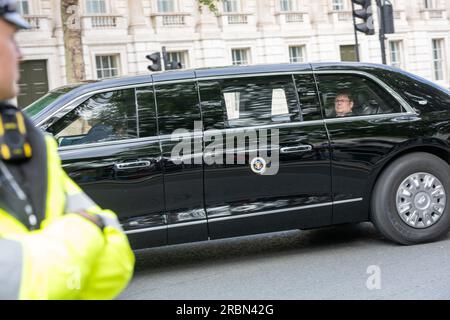 London, UK. 10th July, 2023. The US Presidential convoy at Downing Street, London UK Credit: Ian Davidson/Alamy Live News Stock Photo