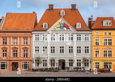 Hanseatic houses at the market in Stralsund on Ruegen, Mecklenburg-West Pomerania, North Germany, Germany Stock Photo