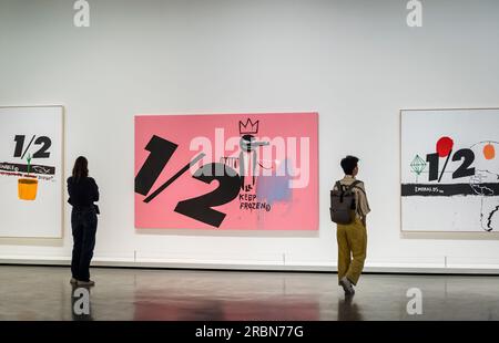 Warhol and Basquiat exhibition exploring the collaboration between the two artists, Louis Vuitton Foundation, a French art museum and cultural centre Stock Photo