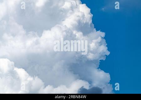 Fluffy white high clouds on vivid blue sky, cloudscape background. Skyscape nature scenery Stock Photo